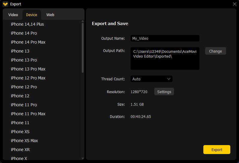 export video to device