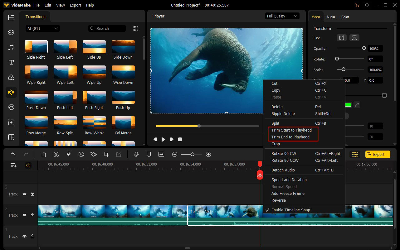 trim start or end to playhead